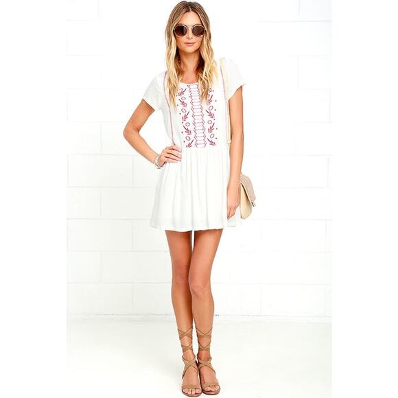 Lulu's Crush-Worthy Ivory Embroidered Babydoll Dress with red - Small - Picture 6 of 11